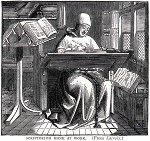 Monk at work in scriptorium